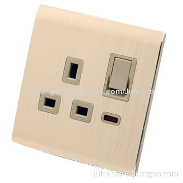 13A multiple socket/wall sockets, 1 gang with a red light, UK standard, electric switch & socket
